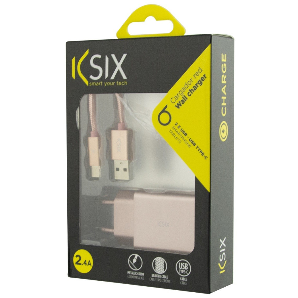 Chargeur Secteur KSix 2 USB / USB Type C / Rose Gold