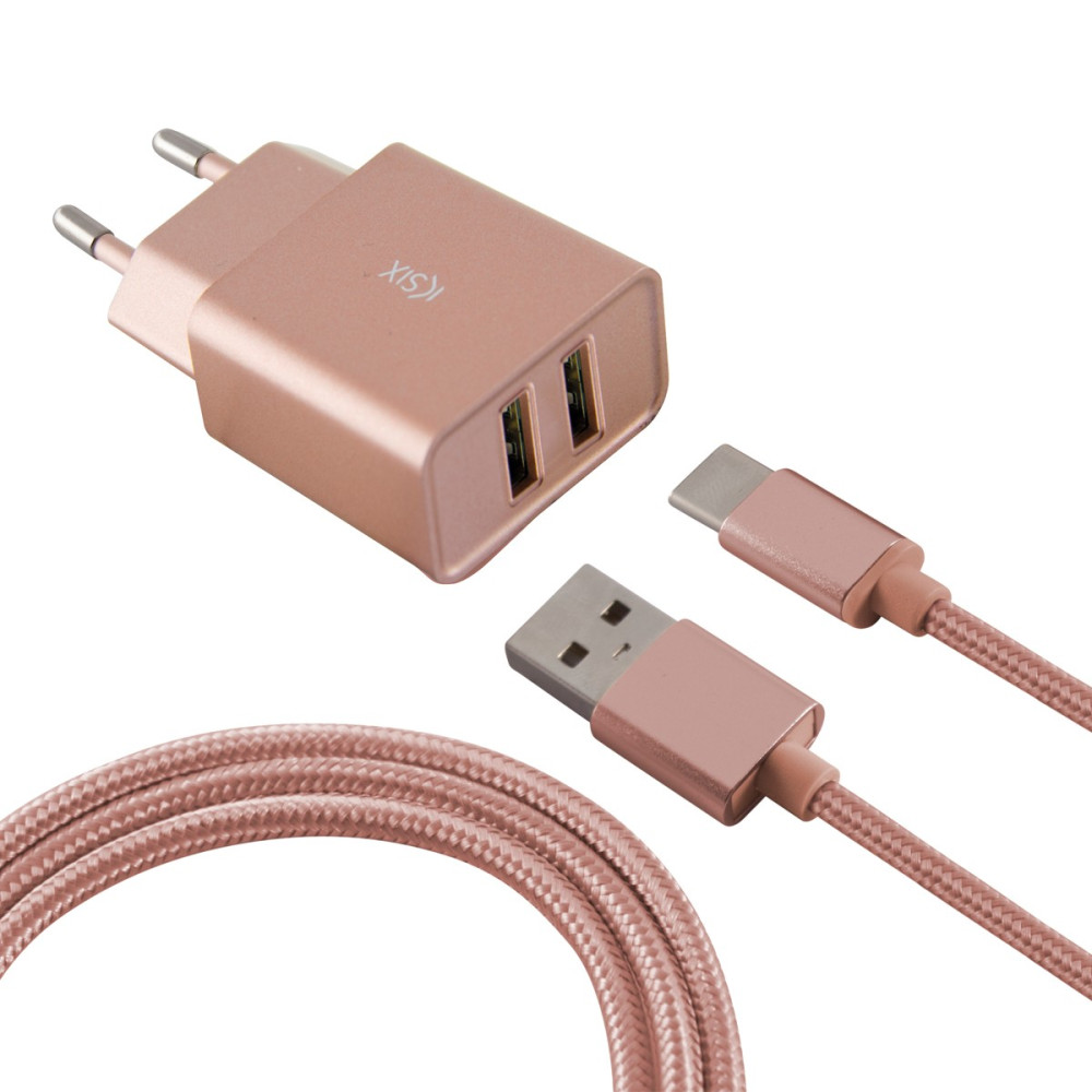 Chargeur Secteur KSix 2 USB / USB Type C / Rose Gold