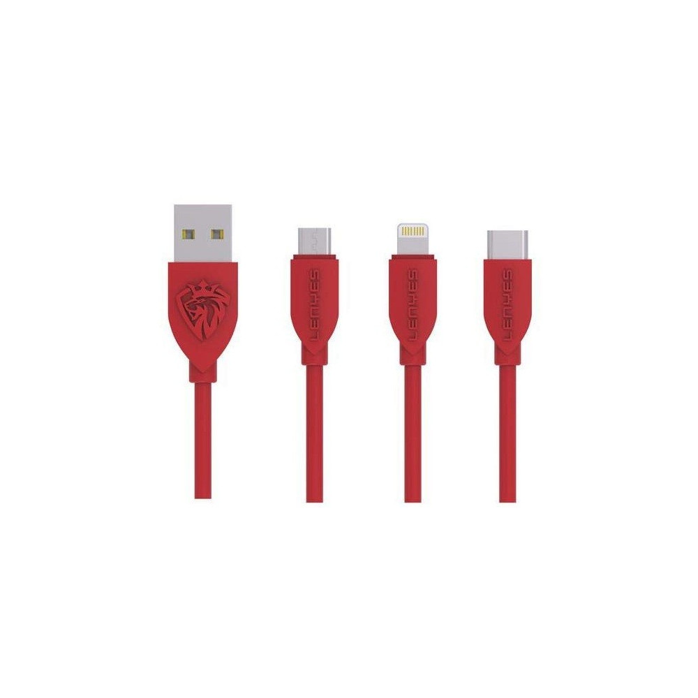 Câble Lenyes LC768 3en1 USB vers Micro USB / Type C / Lightning / Rouge