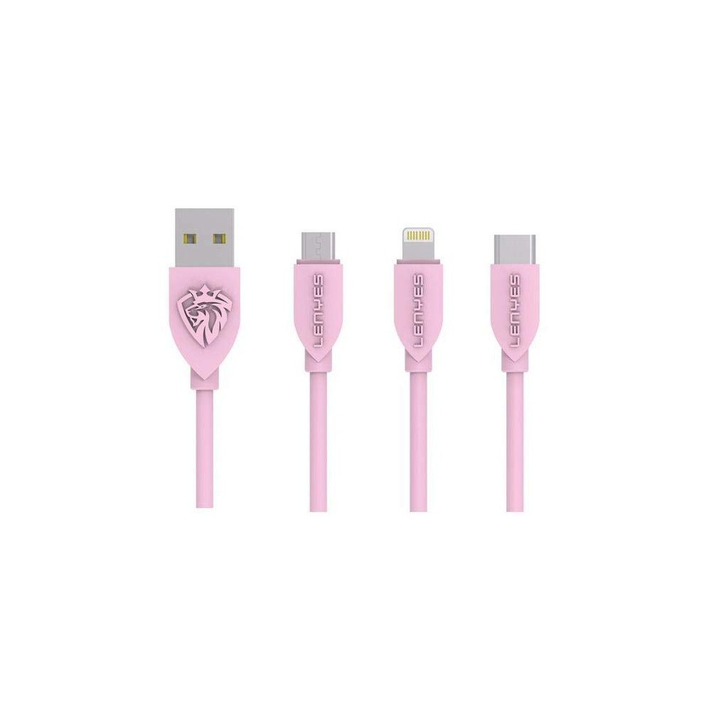 Câble Lenyes LC768 3en1 USB vers Micro USB / Type C / Lightning / Rose