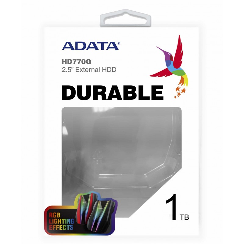 USB 3.2 Rouge 1TB ADATA HD770G Durable RGB Disque Dure Portable AHD770G-1TU32G1-CRD 