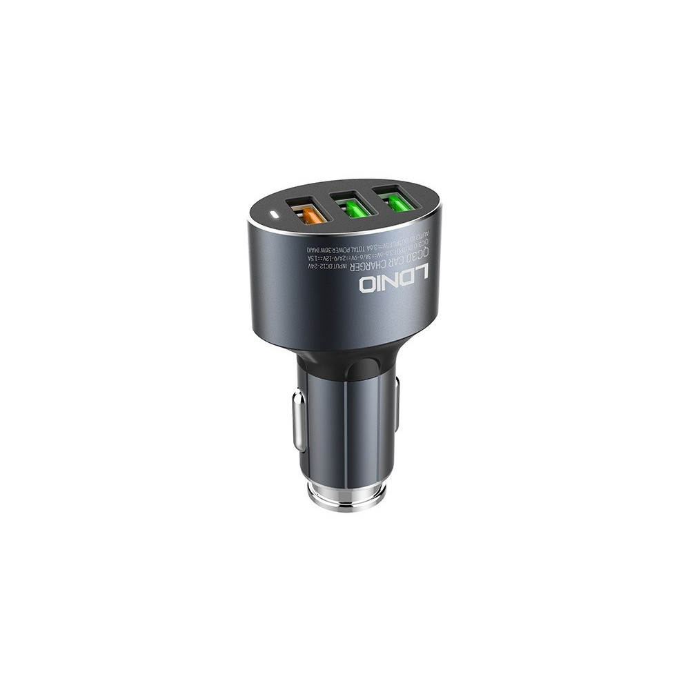 Chargeur Allume Cigare LDNIO C703Q 3x USB 3.6A / Gris