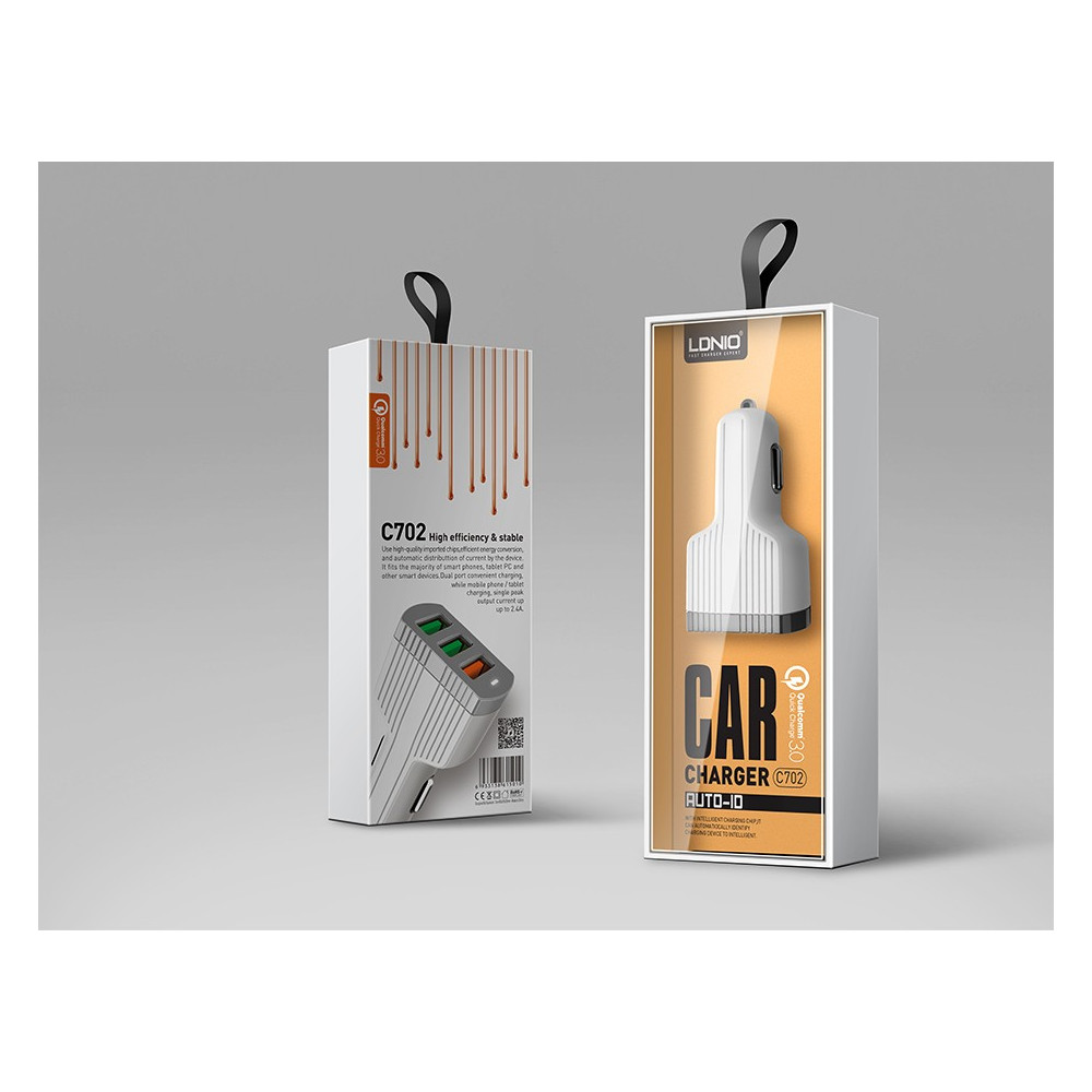 Chargeur Allume Cigare LDNIO C702Q 3x USB 3.6A / Blanc