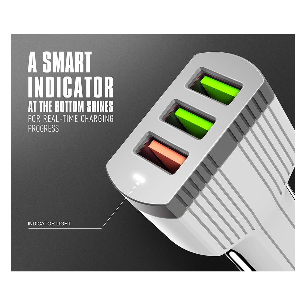 Chargeur Allume Cigare LDNIO C702Q 3x USB 3.6A / Blanc