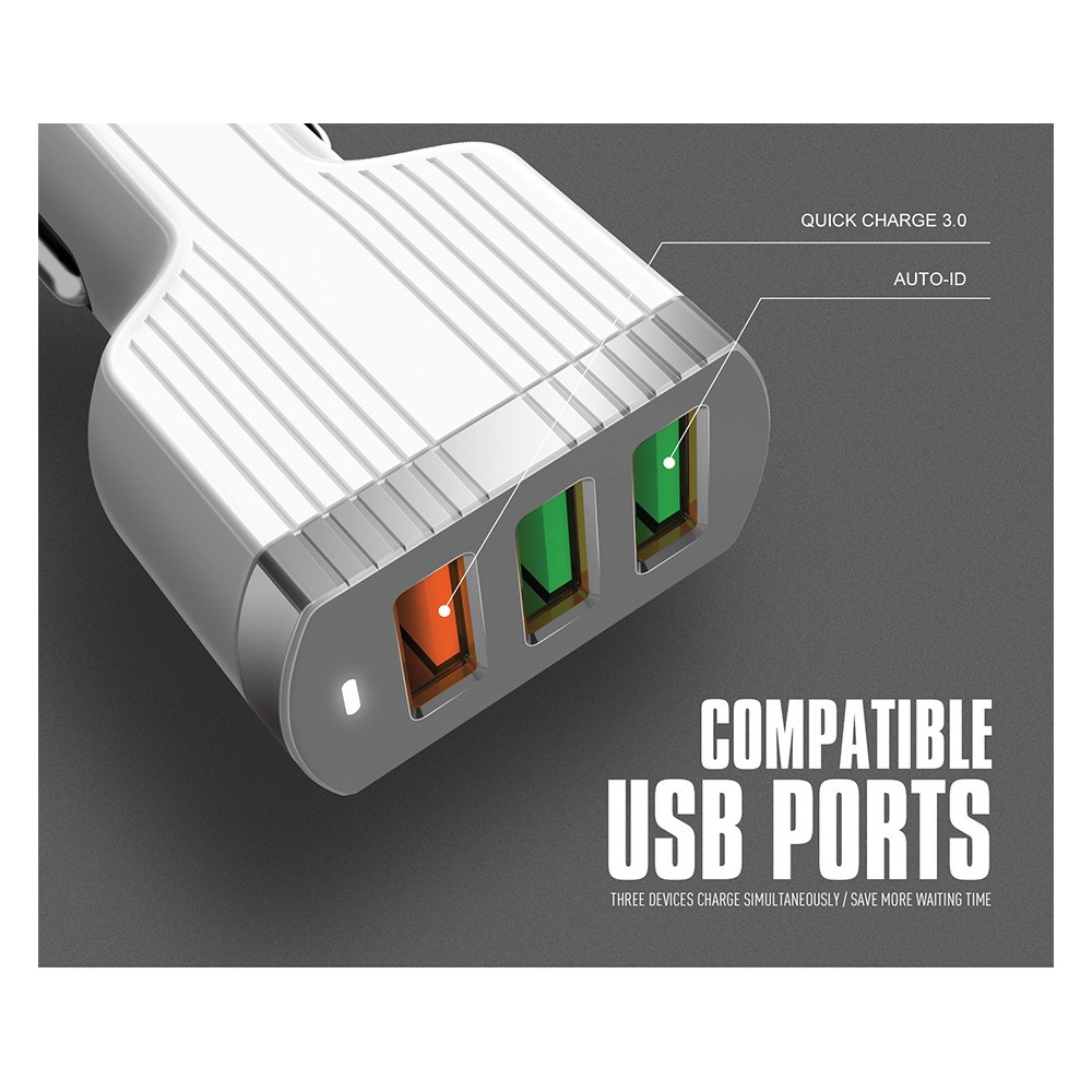 Chargeur Allume Cigare LDNIO C702Q 3x USB 3.6A / Blanc