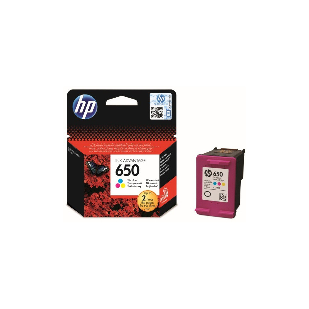 HP 650 cartouche d'encre trois couleurs Advantage authentique CZ102AE