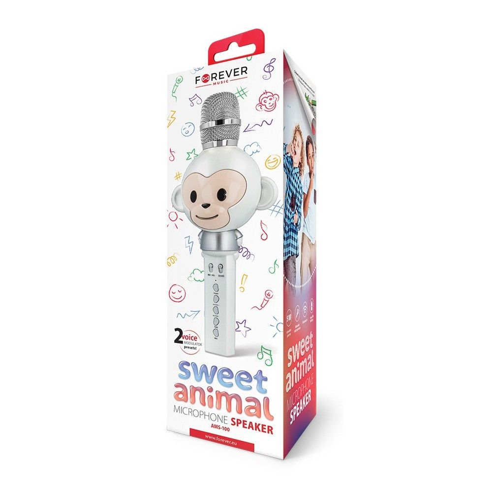 Microphone avec haut-parleur Bluetooth Forever Sweet Animal AMS-100 / Blanc