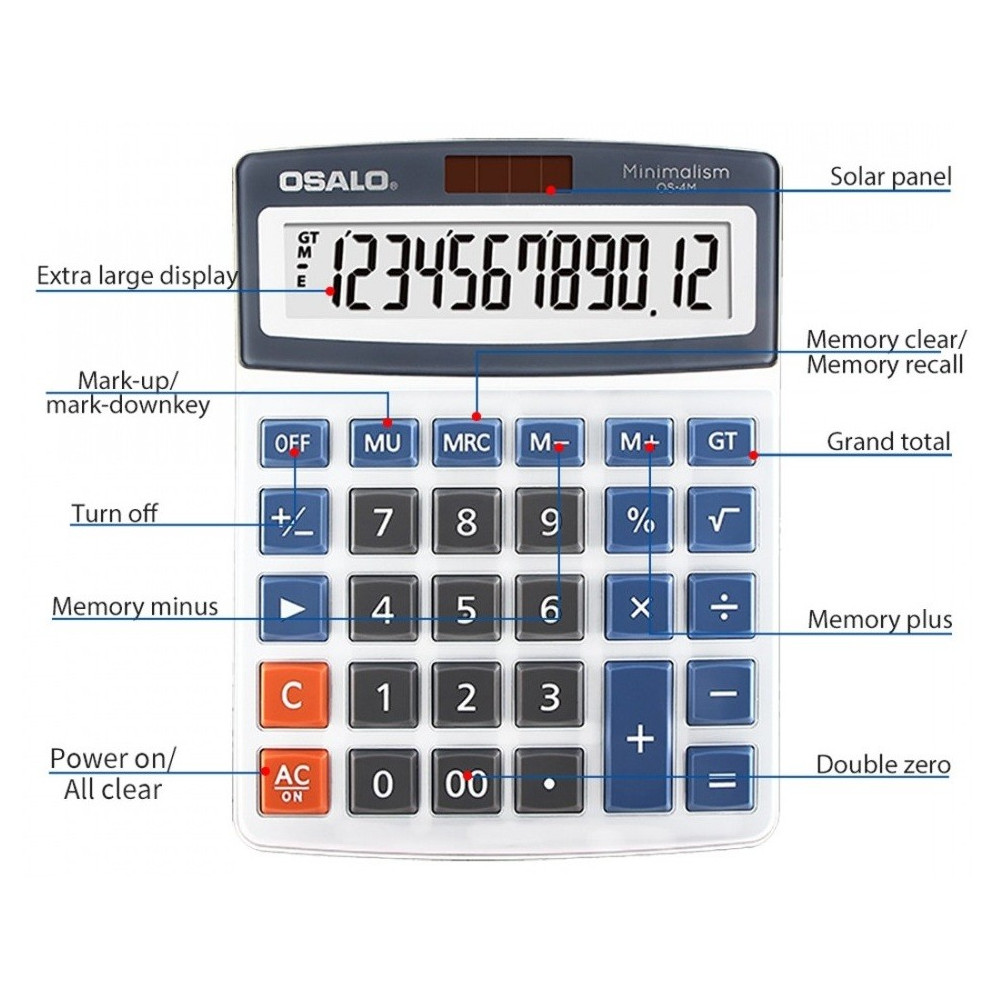 Calculatrice de bureau 12 chiffres OSALO OS-4M