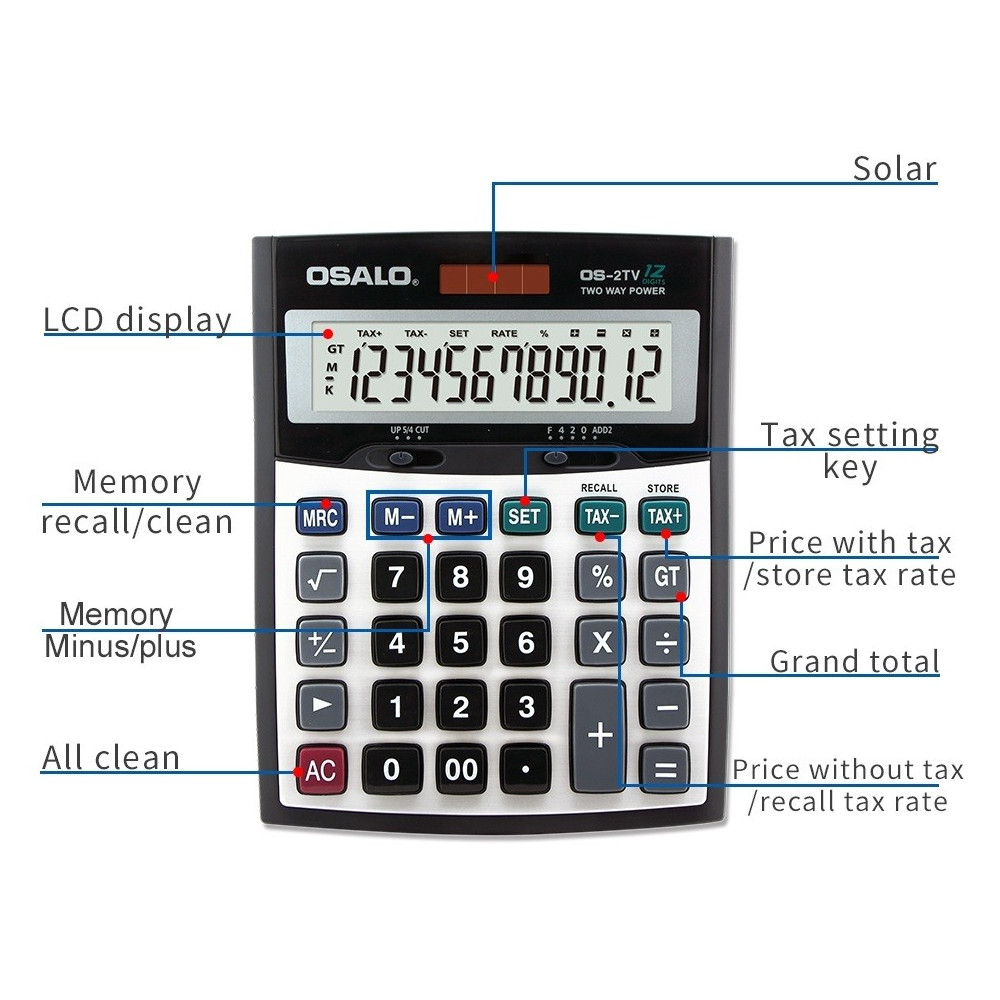 Calculatrice de bureau 12 chiffres OSALO OS-2TV