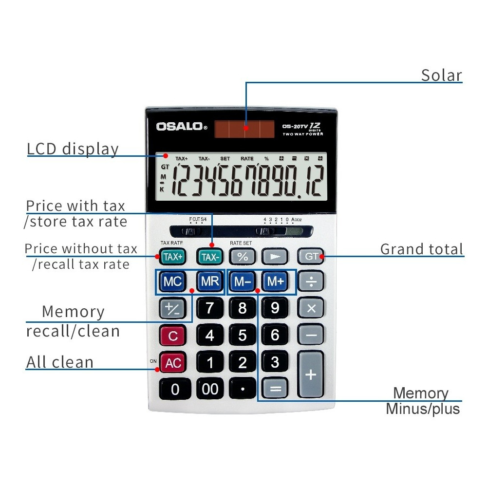 Calculatrice de bureau 12 chiffres OSALO OS-20TV