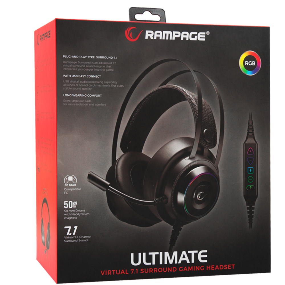 Casque Micro Gaming RGB USB 7.1 Rampage RG-X19 ULTIMATE