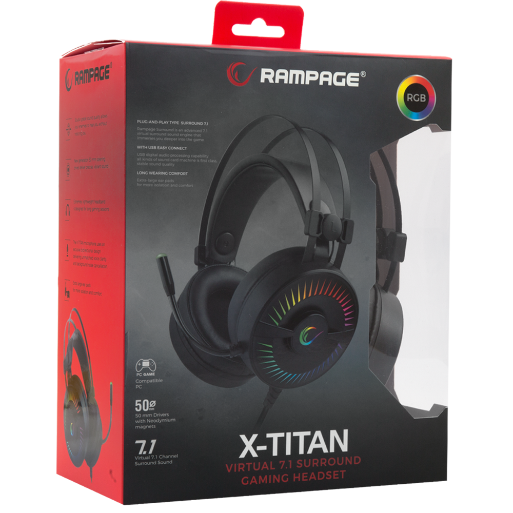 Casque Micro Gaming USB RGB 7.1 Rampage RM-2019G X-TITAN