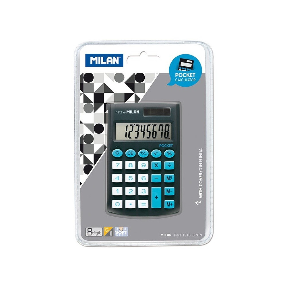 Calculatrice de poche 8 chiffres MILAN avec Etui / Noir