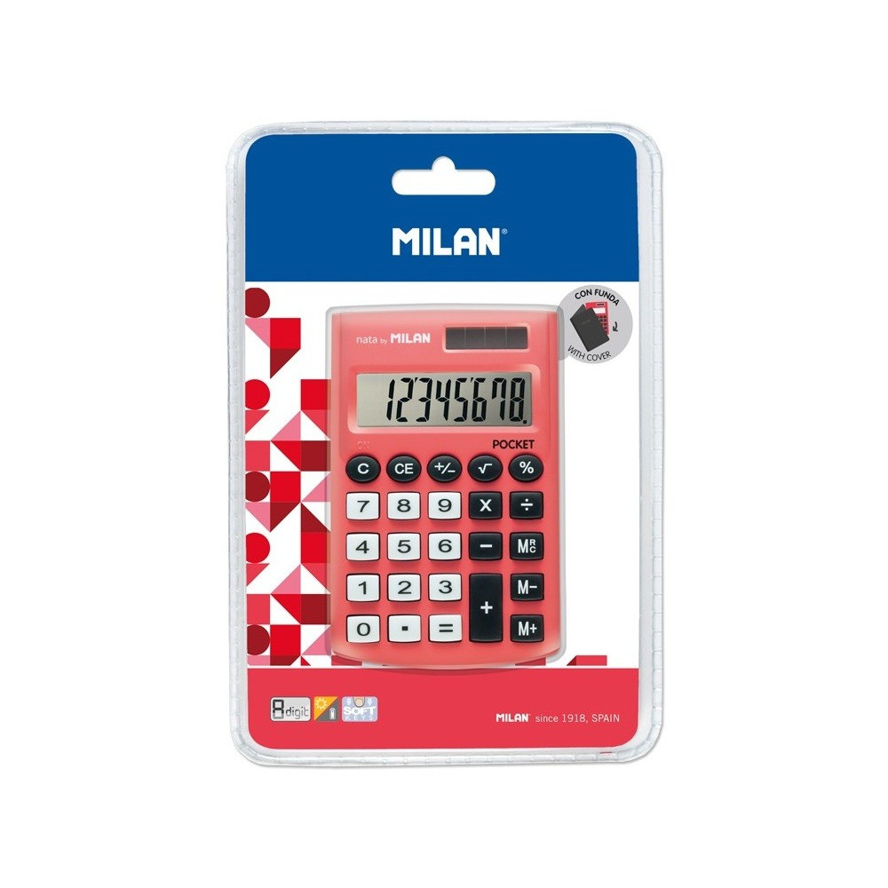 Calculatrice de poche 8 chiffres MILAN avec Etui / Rouge