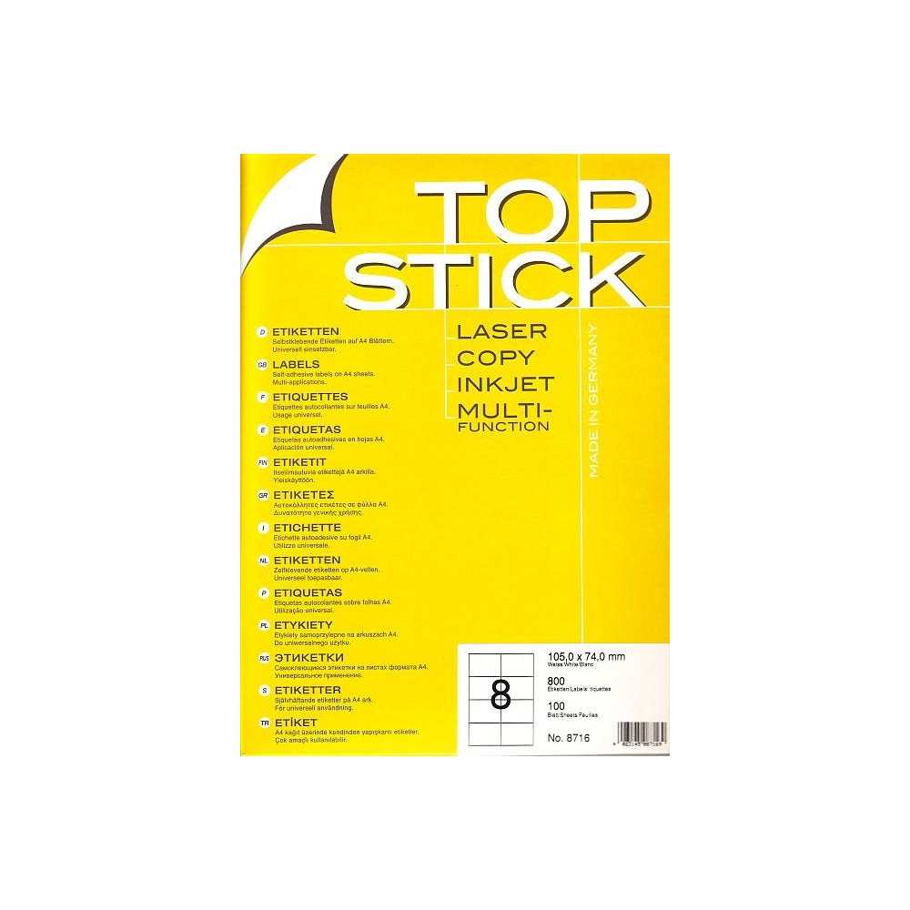 800x Etiquettes HERMA TOP STICK A4/8 / 105 x 74 mm