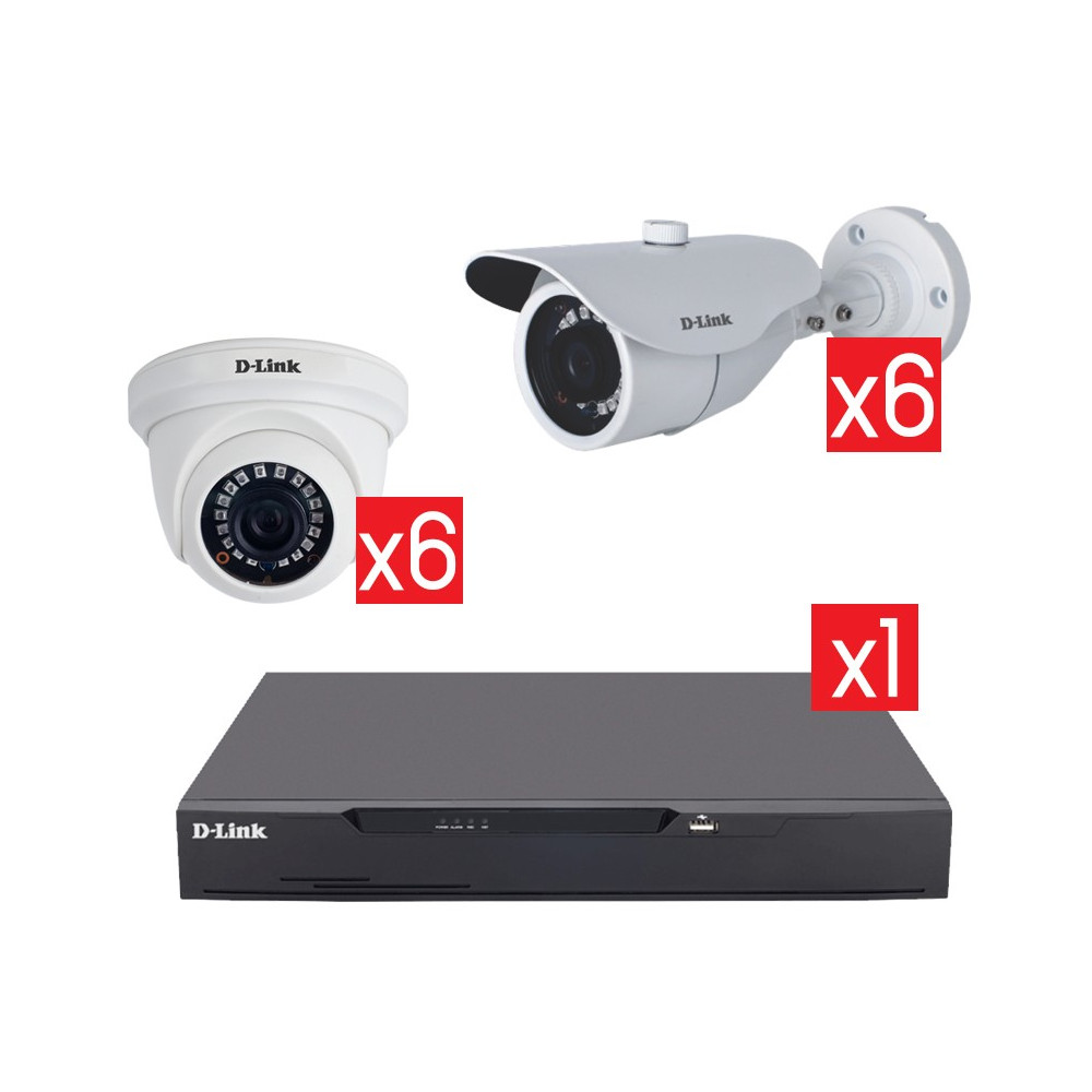 Kit Sécurité D-link: DVR 16 canaux + 6x Caméras Internes 2MP + 6x Caméras Externes 2MP