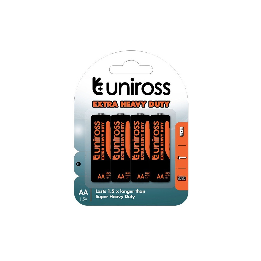 4x Piles Uniross Extra Heavy Duty Zinc AA BP4