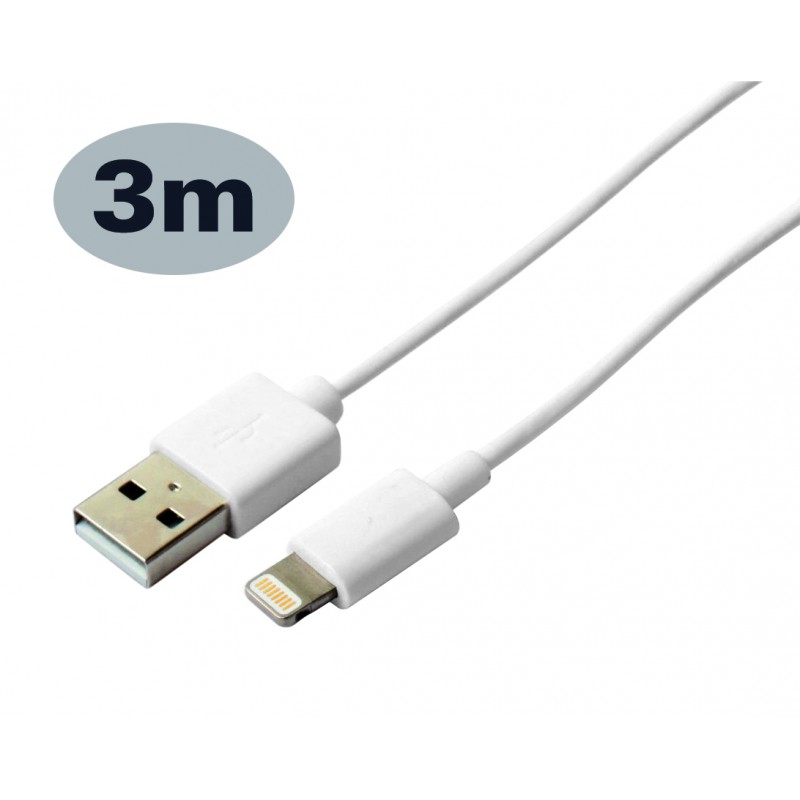 Câble Ksix USB vers Lightning 3m / Blanc prix tunisie Price.tn