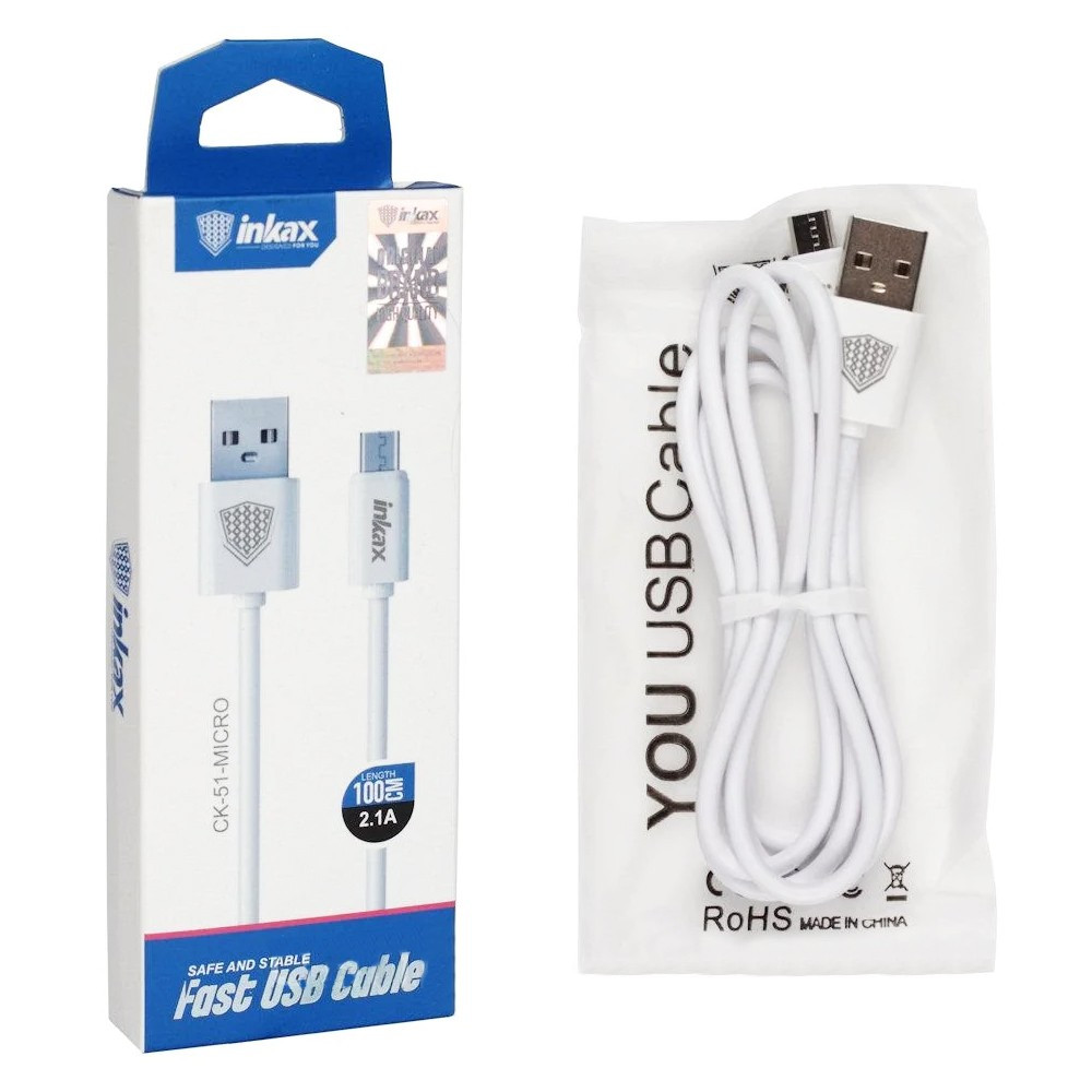 Câble USB vers Micro USB Inkax CK-51 2.1A / 1M / Blanc