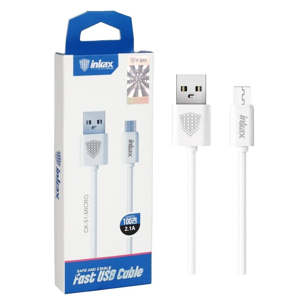 Câble USB vers Micro USB Inkax CK-51 2.1A / 1M / Blanc