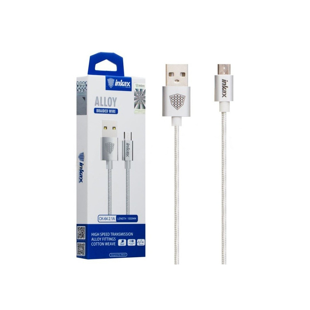 Câble USB vers Micro USB Inkax CK-64 2.1A / 1M / Blanc