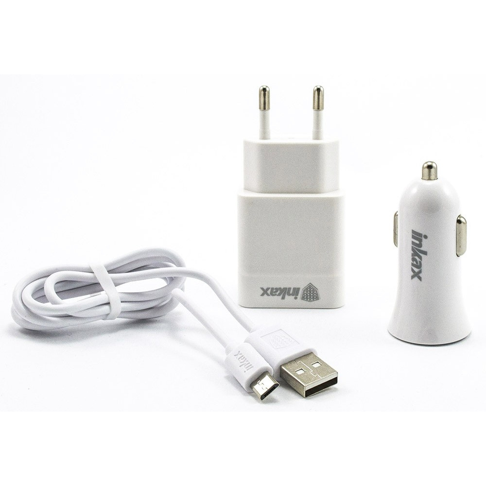Chargeur Secteur Inkax + Chargeur Allume Cigare 1A + Câble USB Vers Micro USB 1M