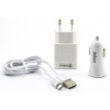 Chargeur Secteur Inkax + Chargeur Allume Cigare 1A + Câble USB Vers Micro USB 1M