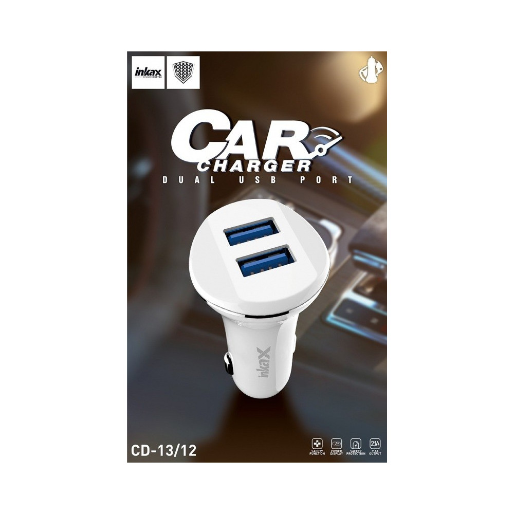 Chargeur Allume Cigare Inkax CD-12 2x USB 2.1A / Blanc