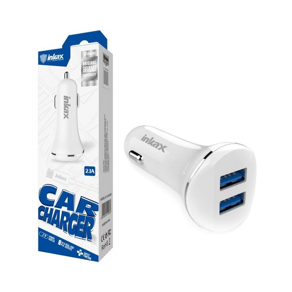 Chargeur Allume Cigare Inkax CD-12 2x USB 2.1A / Blanc
