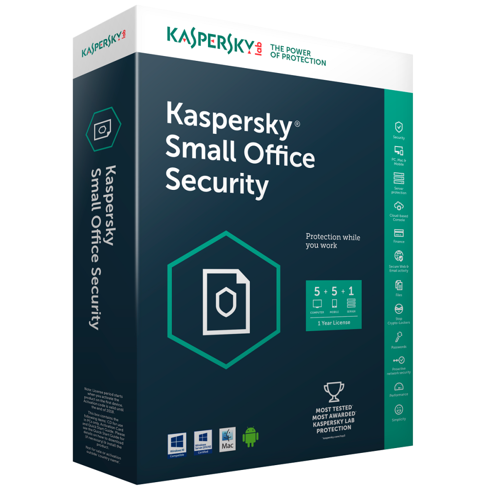 KASPERSKY SMALL OFFICE SECURITY 8.0 5P+ 1 SERVEUR