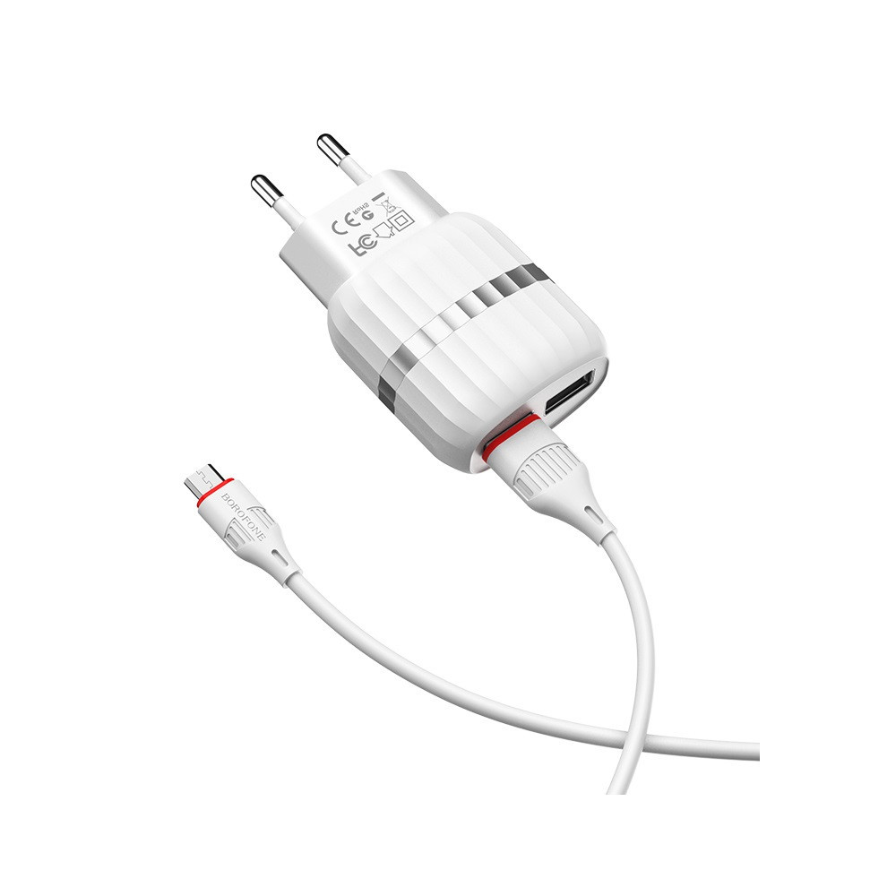 Chargeur Borofone BA24A Double Port USB Vers Micro USB / Blanc