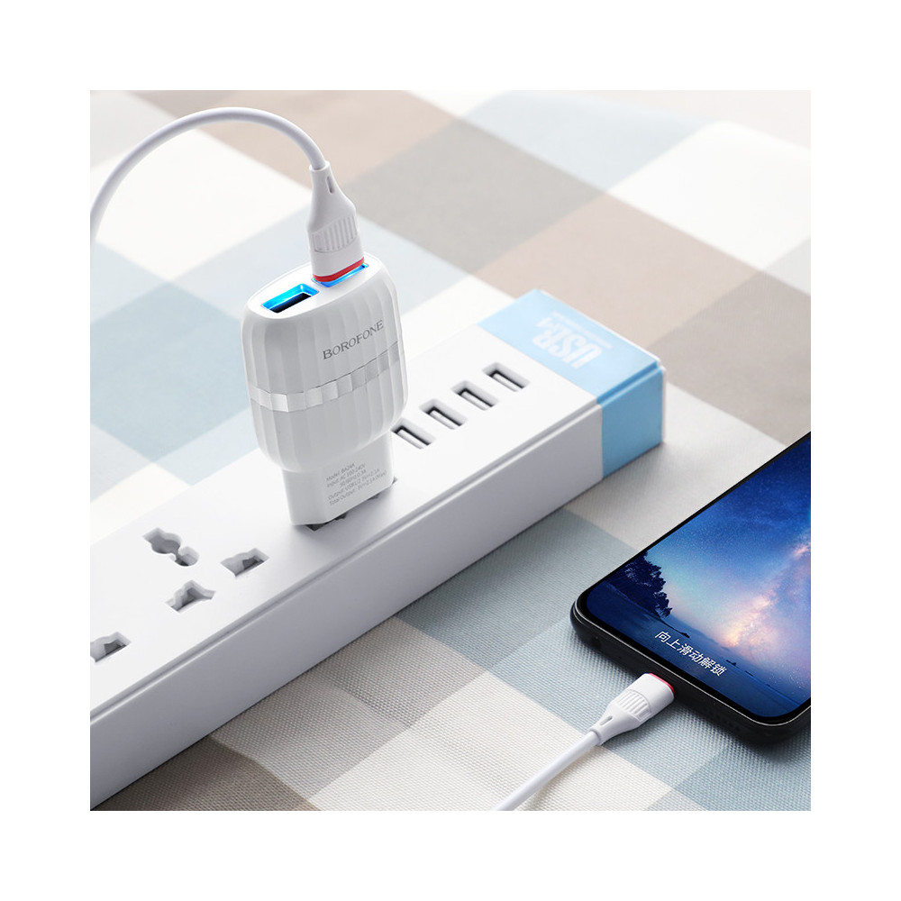 Chargeur Borofone BA24A Double Port USB Vers Micro USB / Blanc
