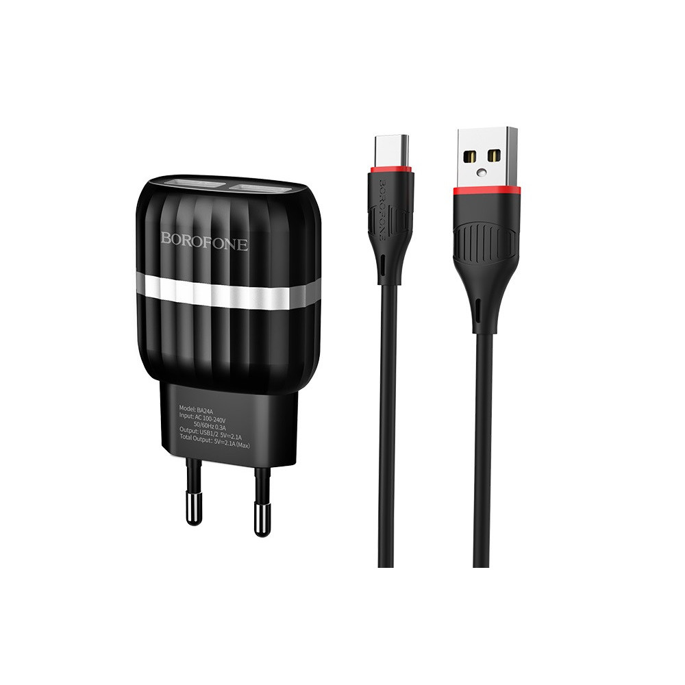 Chargeur Borofone BA24A Double Port USB Pour Type C / Noir