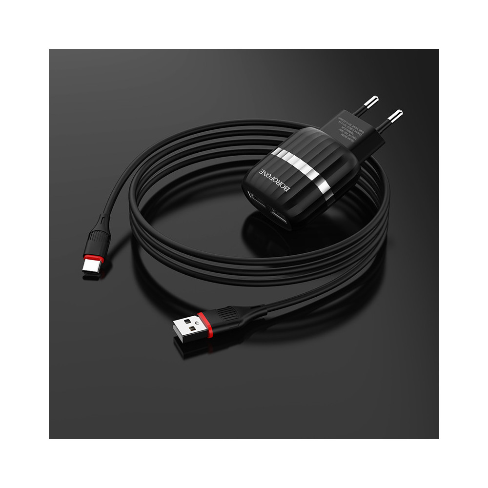 Chargeur Borofone BA24A Double Port USB Pour Type C / Noir