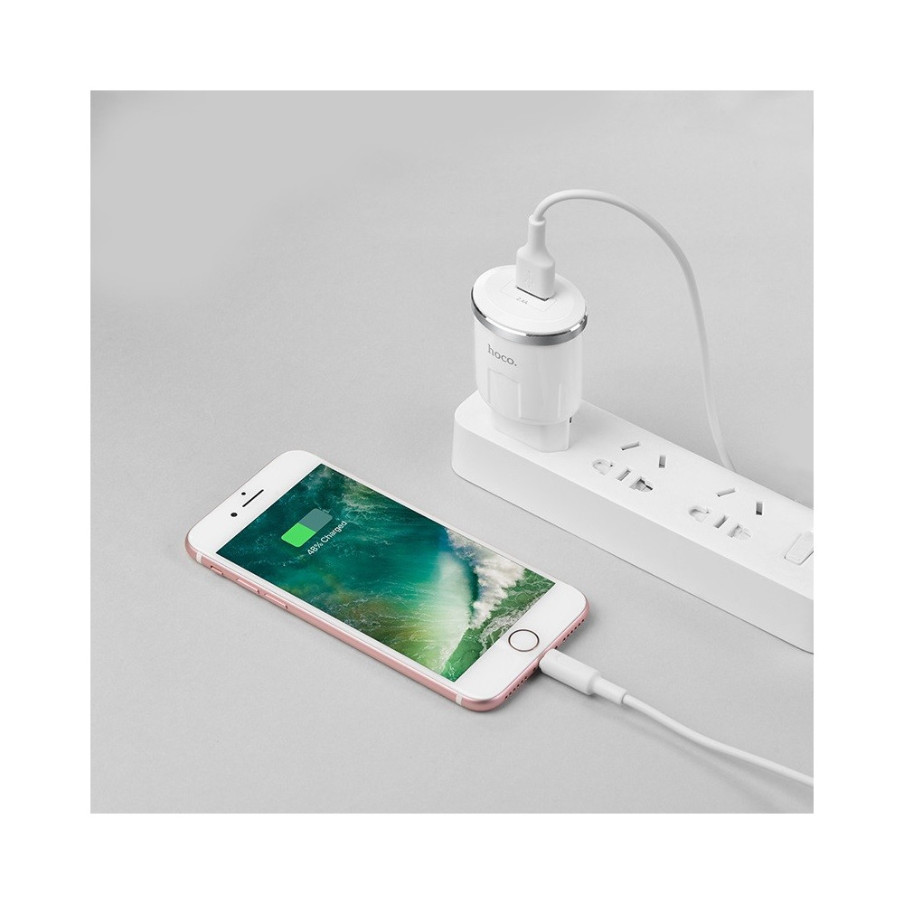 Chargeur secteur Hoco C37A + Câble Lightning 2.4A / 12W / Blanc
