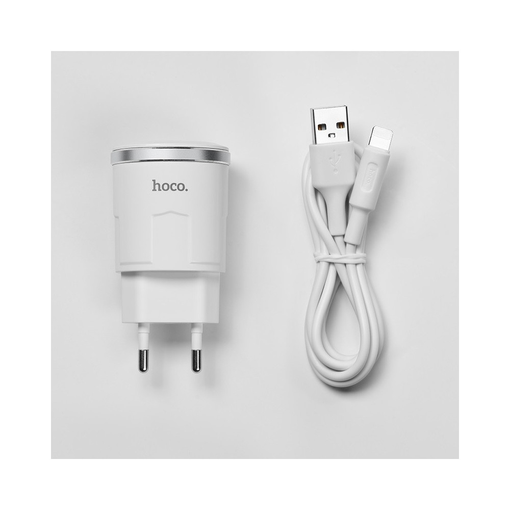 Chargeur secteur Hoco C37A + Câble Lightning 2.4A / 12W / Blanc