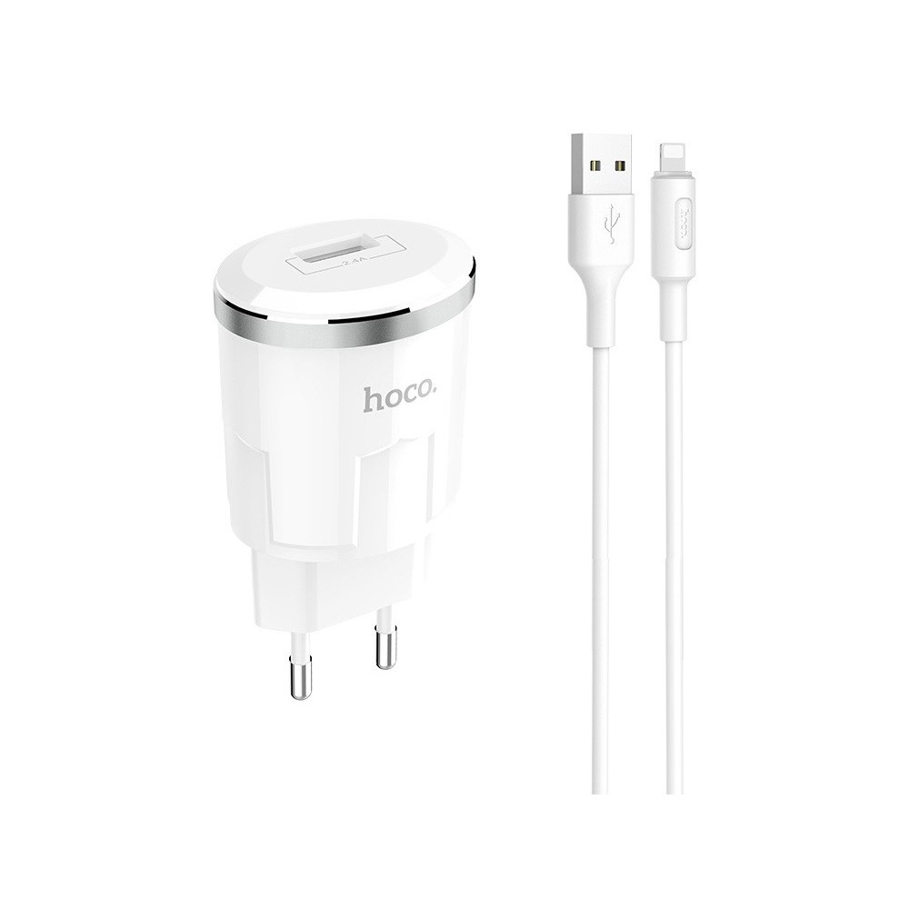 Chargeur secteur Hoco C37A + Câble Lightning 2.4A / 12W / Blanc