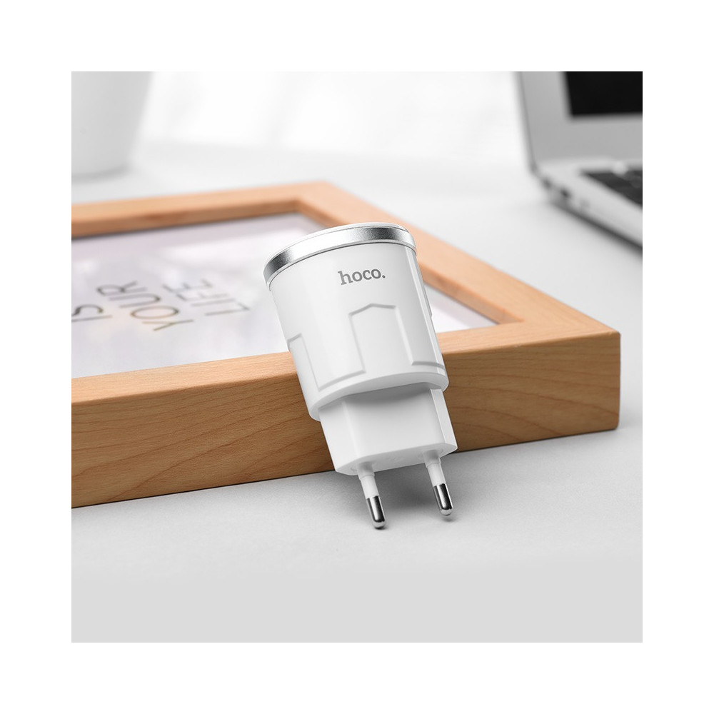 Chargeur secteur Hoco C37A + Câble Pour Type C 2.4A / 12W / Blanc