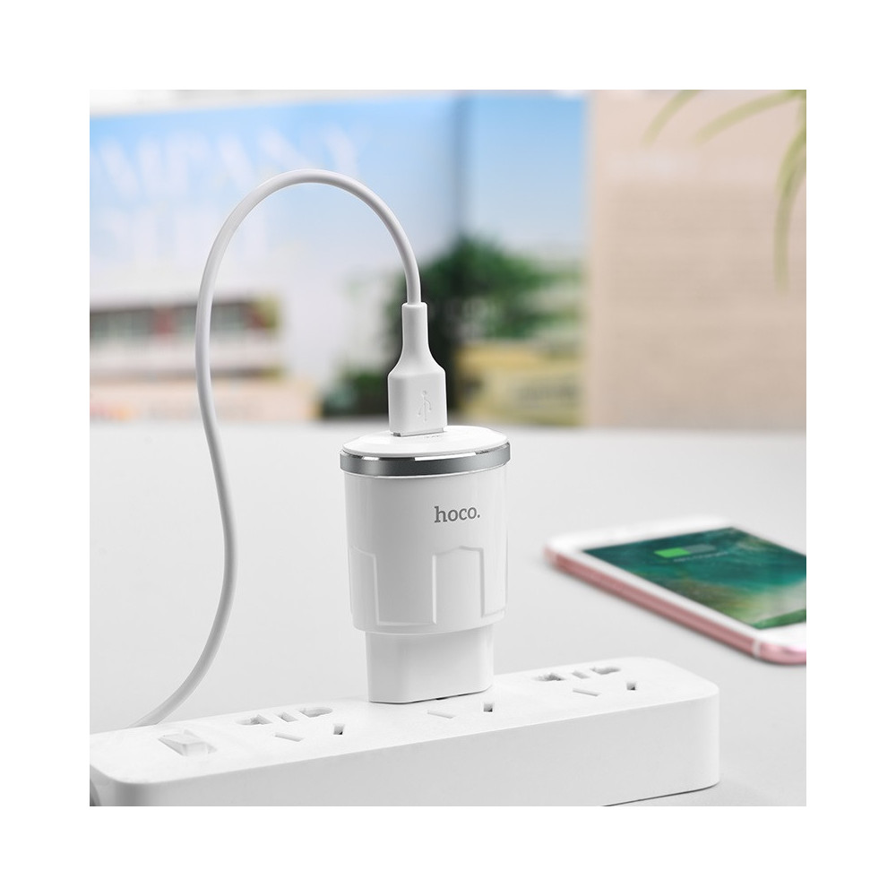 Chargeur secteur Hoco C37A + Câble Pour Type C 2.4A / 12W / Blanc