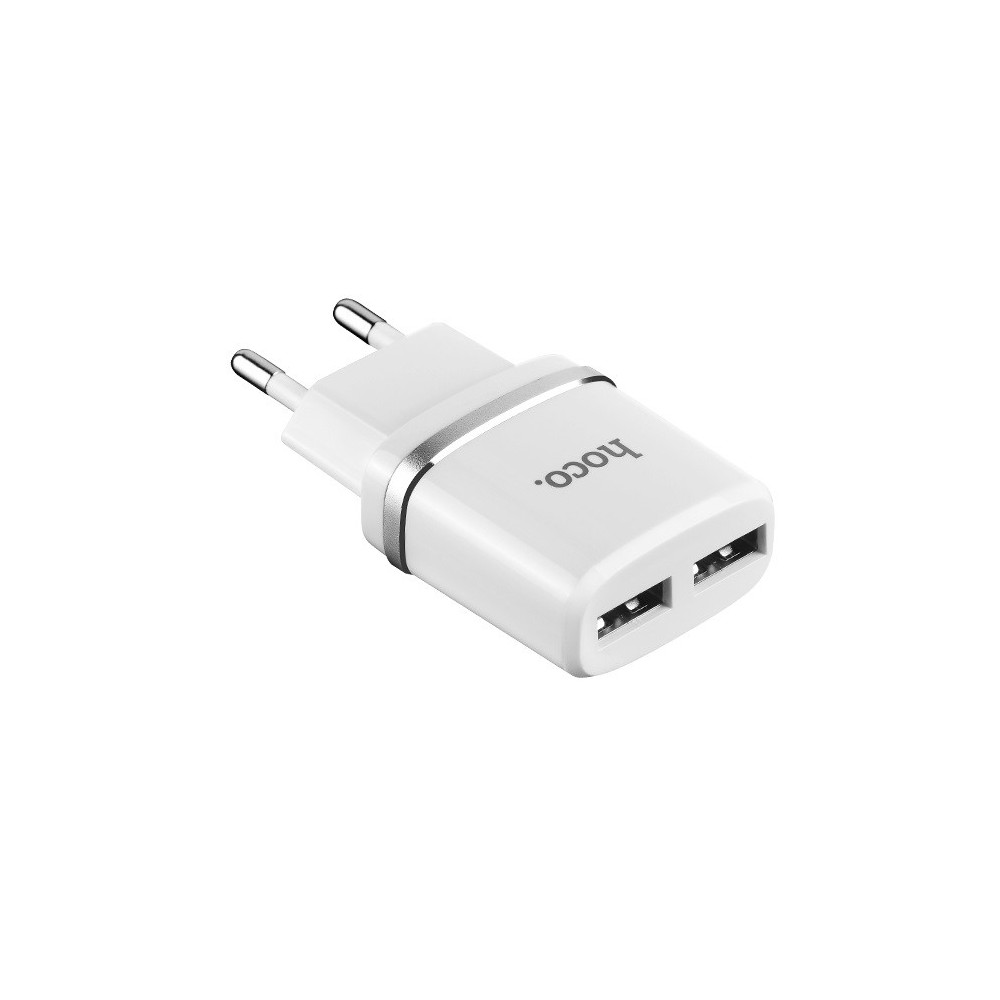 Chargeur secteur Hoco C12 + Câble Pour Micro USB / Blanc