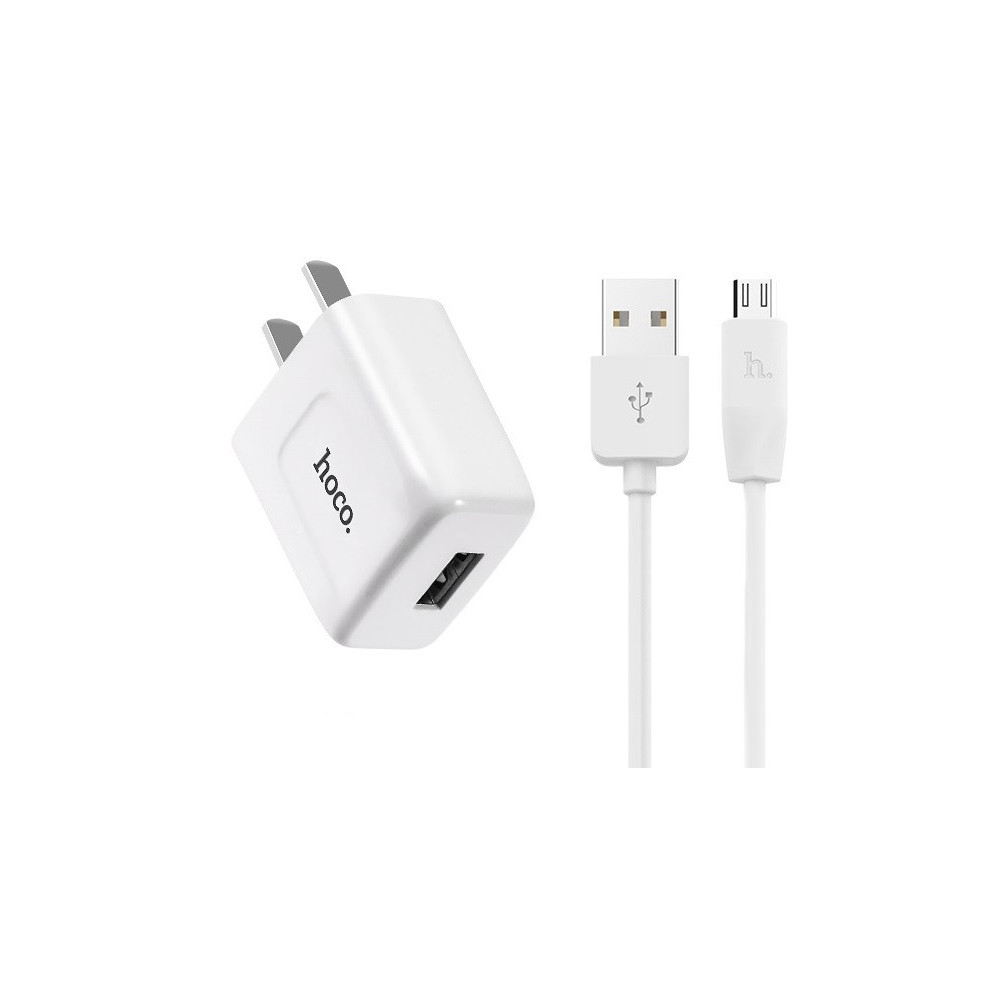 Chargeur secteur Hoco C12 + Câble Pour Micro USB / Blanc
