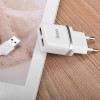 Chargeur secteur Hoco C12 + Câble Pour Micro USB / Blanc