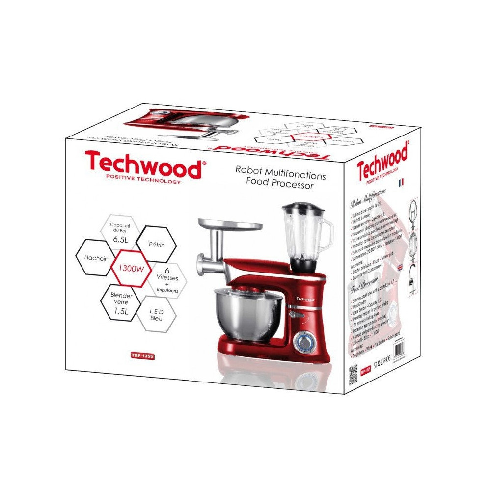 Robot Pâtissier MULTIFONCTION TECHWOOD TRP-1355 / 1300 W / ROUGE
