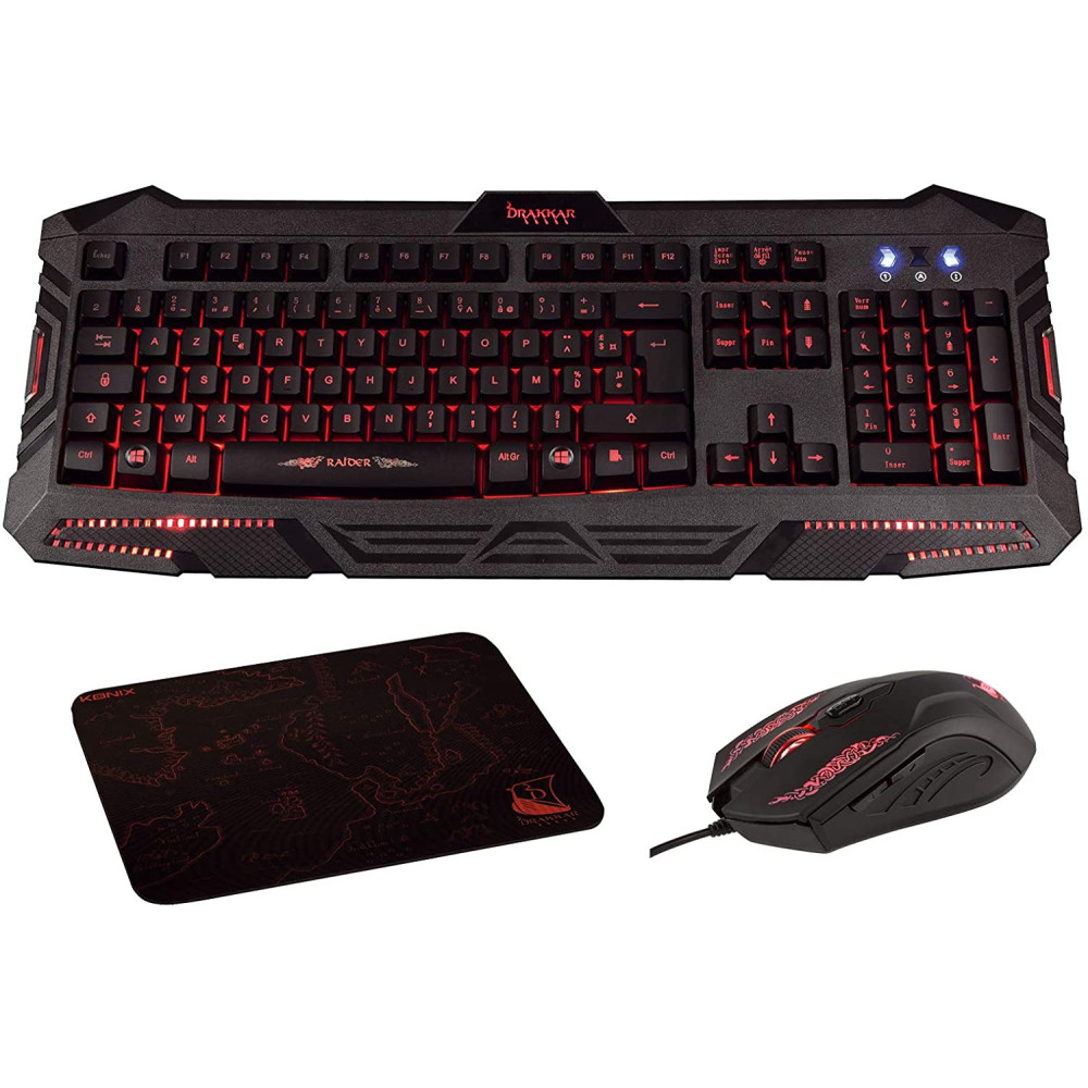 Pack KONIX Gamer Drakkar Raider 3en1 Clavier + Souris + Tapis