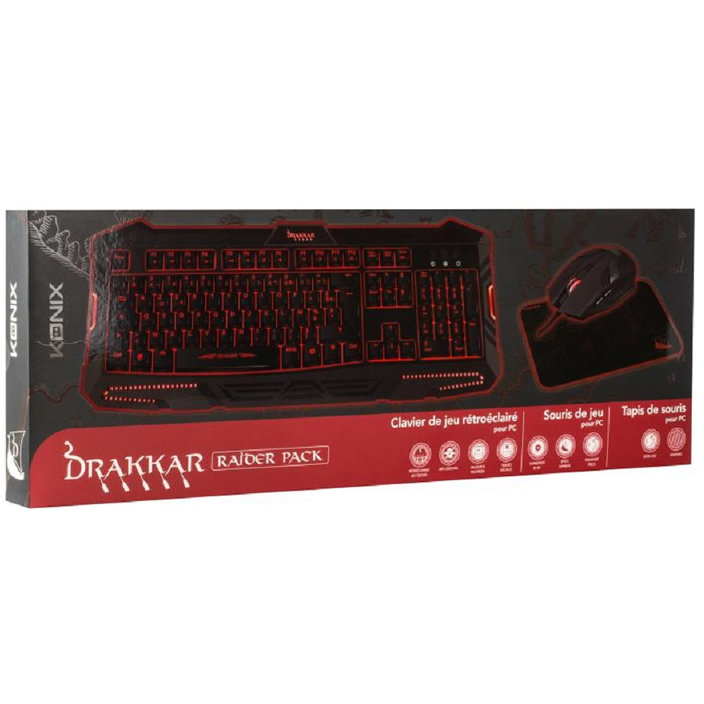 Pack KONIX Gamer Drakkar Raider 3en1 Clavier + Souris + Tapis