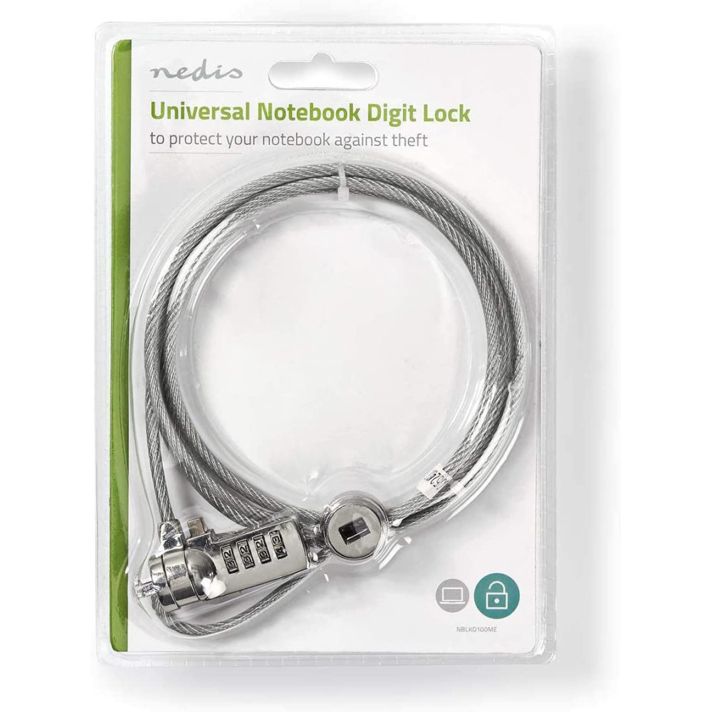 Serrure Nedis pour ordinateur portable / Chiffre / 1,8 m / argent