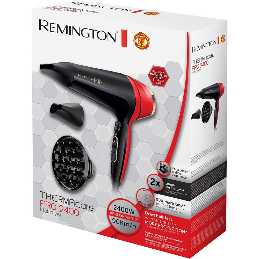 Sèche-cheveux Professionnel Remington Thermacare Manchester United Edition / 2400W / Noir & Rouge
