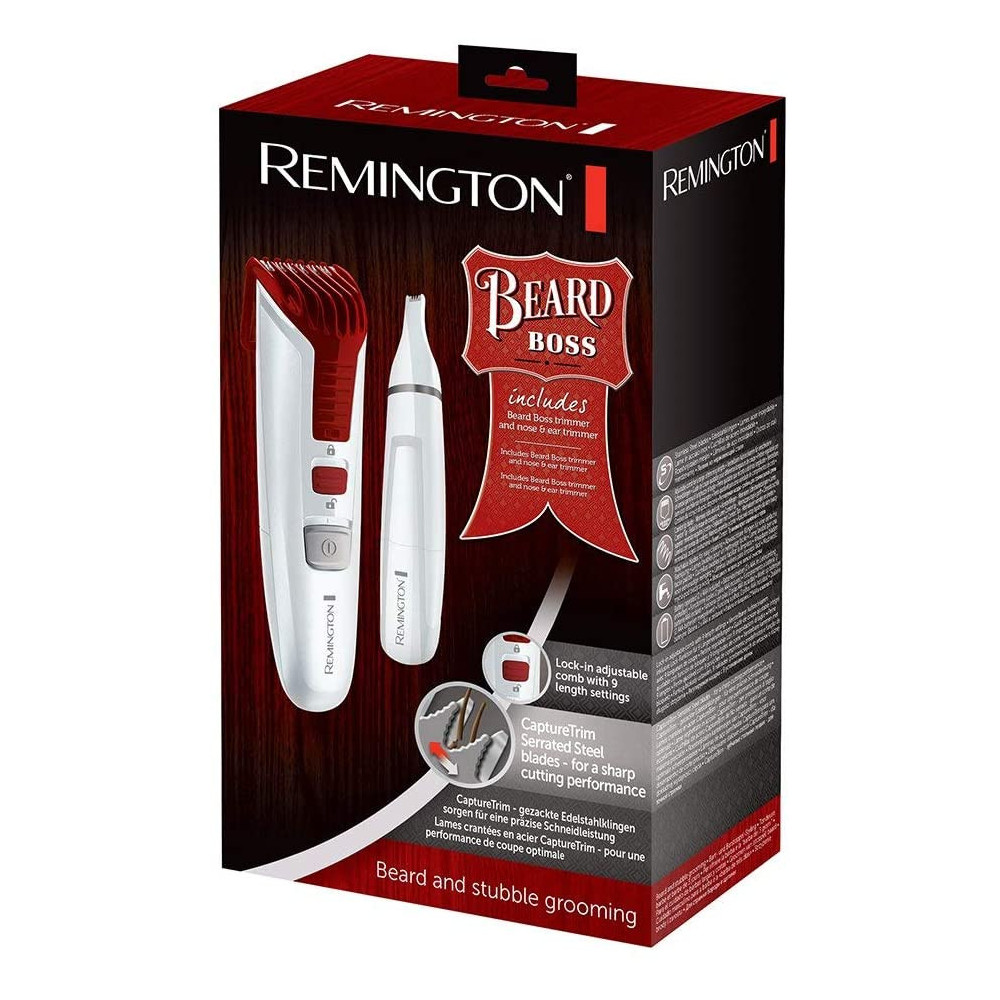 Tondeuse à cheveux et Barbe sans Fil Remington BEARD BOSS + Tondeuse Nez / Rouge & Blanc