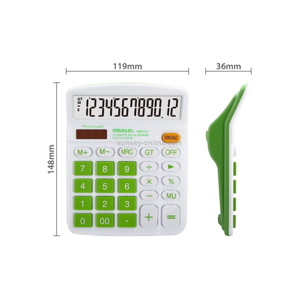 Calculatrice de bureau Osalo à énergie Solaire OS-837VC / Vert Ou Bleu