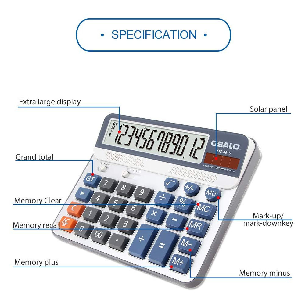 Calculatrice Solaire de bureau Osalo 12 chiffres OS-6815